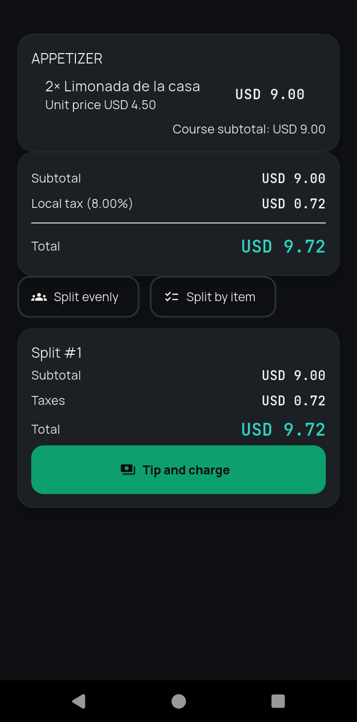 ListoKDS checkout and payment screen