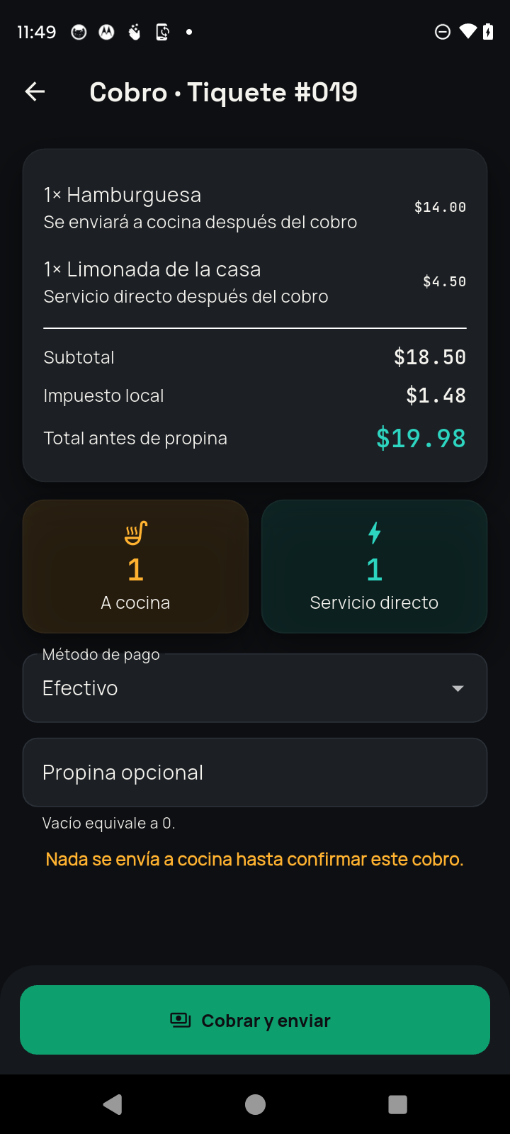 Cuenta y cobro en ListoKDS